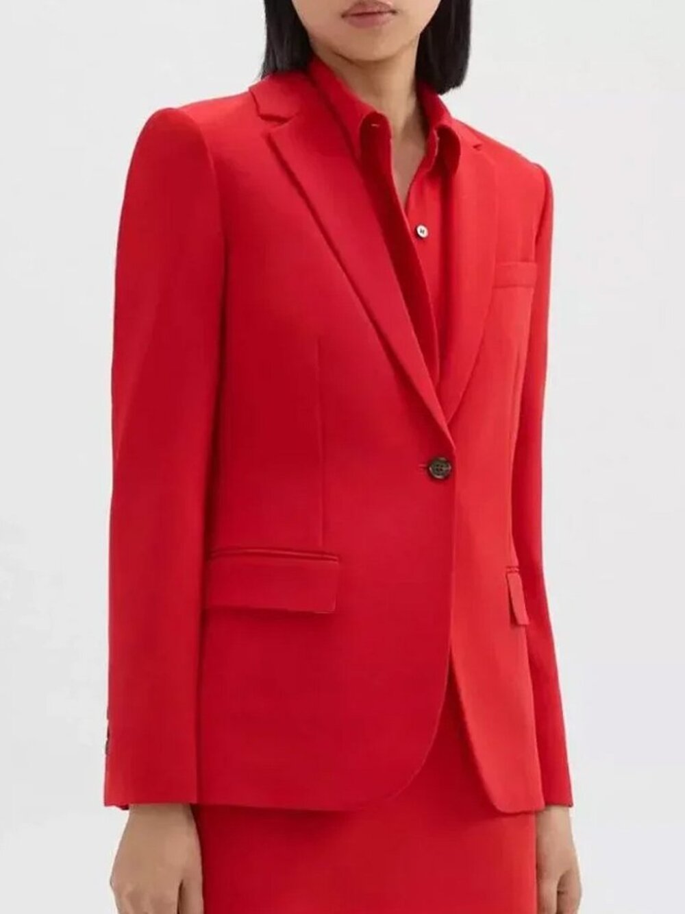 THEORY Staple Blazer in Admiral Crepe Geranium Red Size 12 Classic Preppy $525